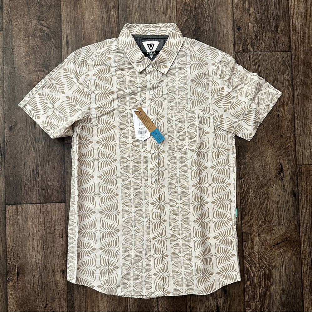 Vissla Organic Cotton Viscose Blend Shirt Men’s Size S White Tan